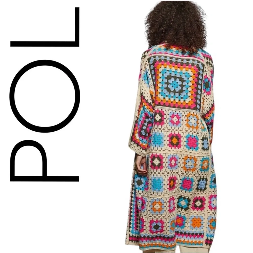 #1063 POL Multicolor Granny SwuareCrochet Sweater - Picture 2 of 2